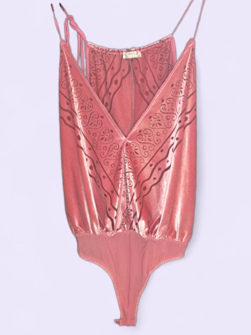 Free People Rose Pink Velvet V-Neck Bodysuit